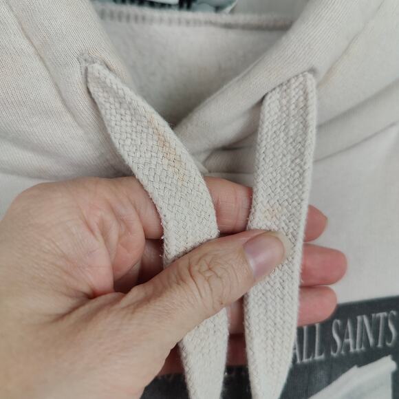 AllSaints Olivia Lucia Hoodie‎ Womens XS Pale Gray Pink Graphic Pullover Fleece - Picture 6 of 11